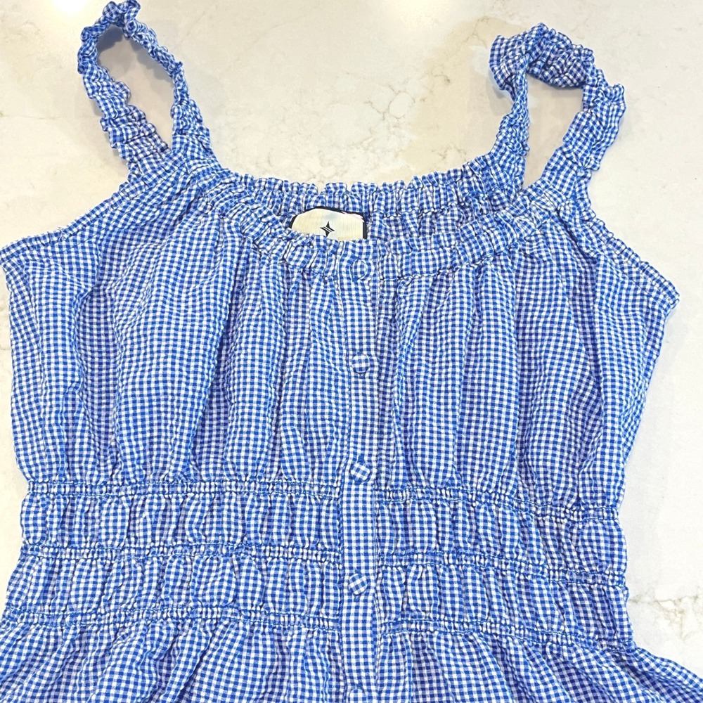Tuckernuck Landis Maxi Dress Womens M Blue Gingham Seersucker Smocked Tiered - Picture 5 of 12